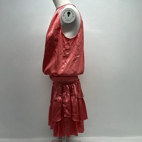 Ramy Brook Lea Dress Mini Halter Smocked Tiered Ruffled Rose Pink Size M Medium - Picture 5 of 12